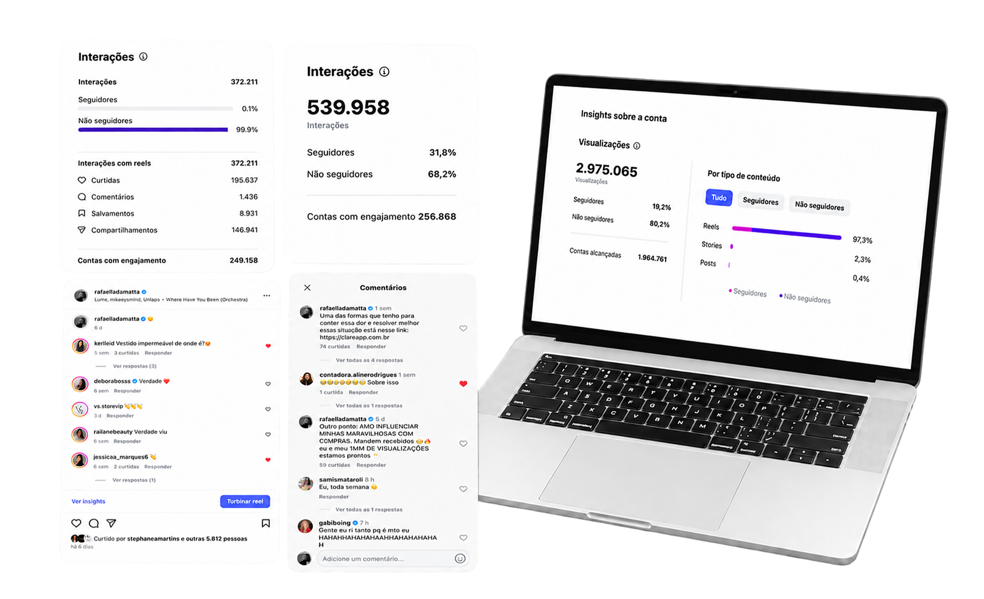 Insights reais do Instagram: visualizações, interações e comentários